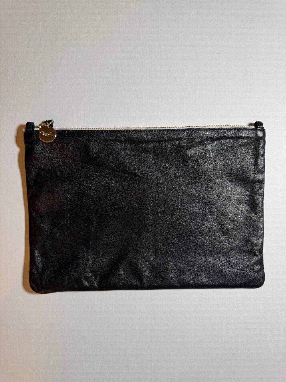 Clare V. Flat Clutch with Tabs - Black Leather